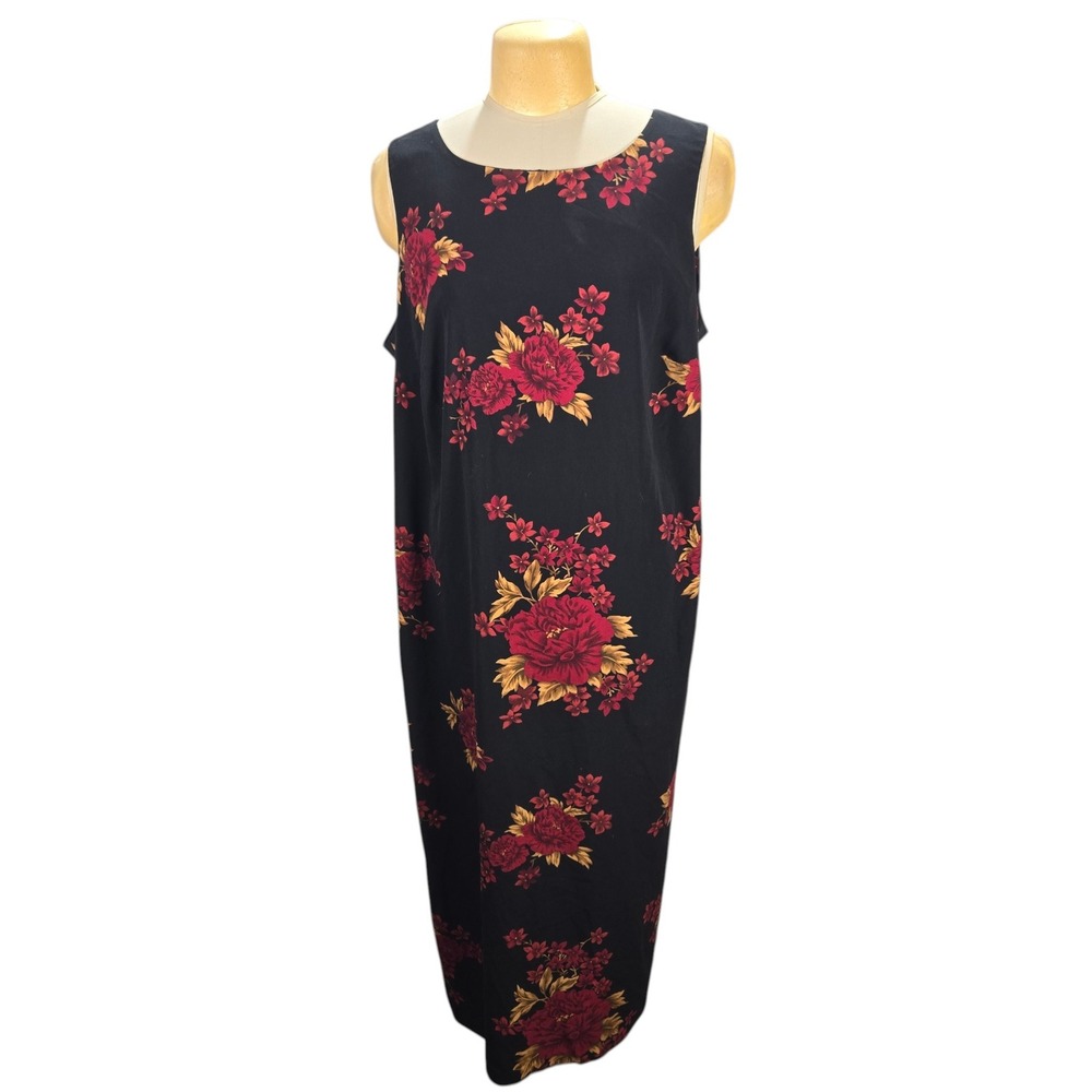 Studio I Maxi Dress Womens 22 Black Red Floral Sleeveless Wedding Guest Casual